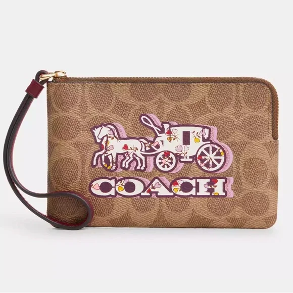 NWT COACH Corner Zip Wristlet In Signature Canvas With Horse And Carriage Print - Picture 4 of 7